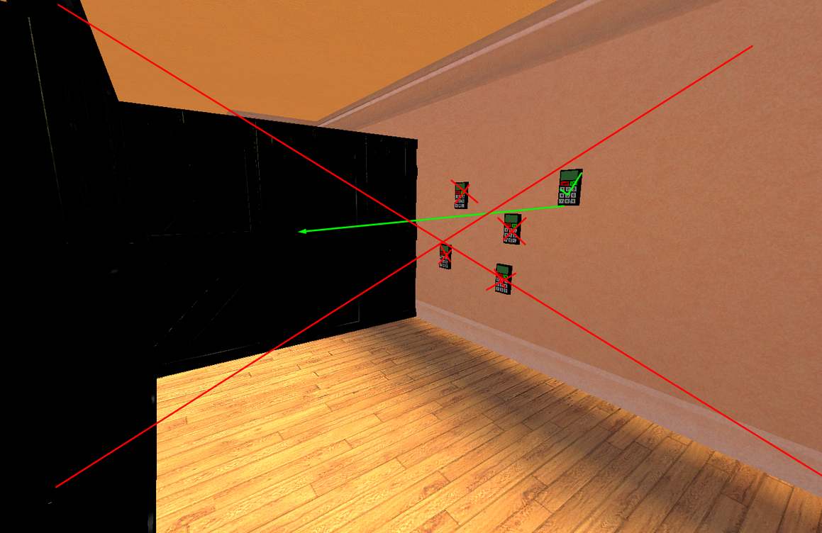 Mur couvert de plusieurs keypads dont un seul est fonctionnel